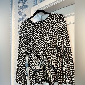 J. Crew Black and Cream Patterned Blouse